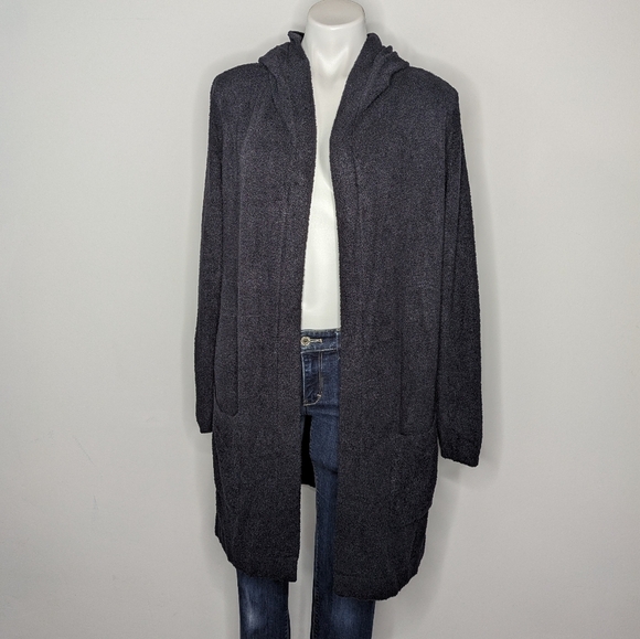Barefoot Dreams Sweaters - Barefoot Dreams Cozy Chic Lite Black Hoodie Cardigan Sweater Robe M
